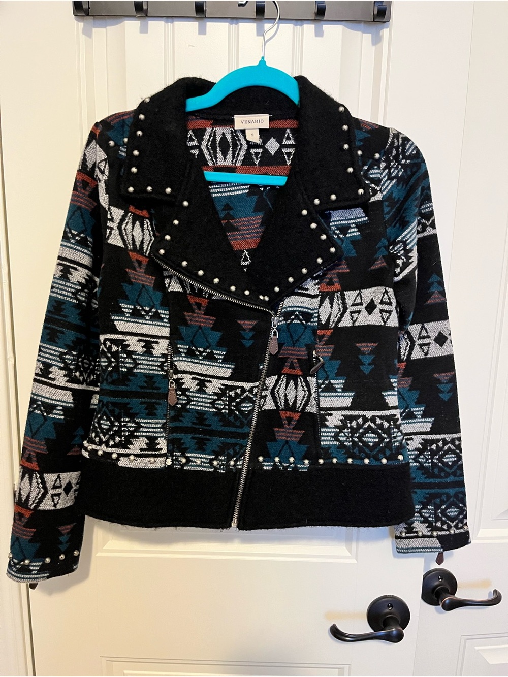 Venario Black Aztec Studded Moto Jacket